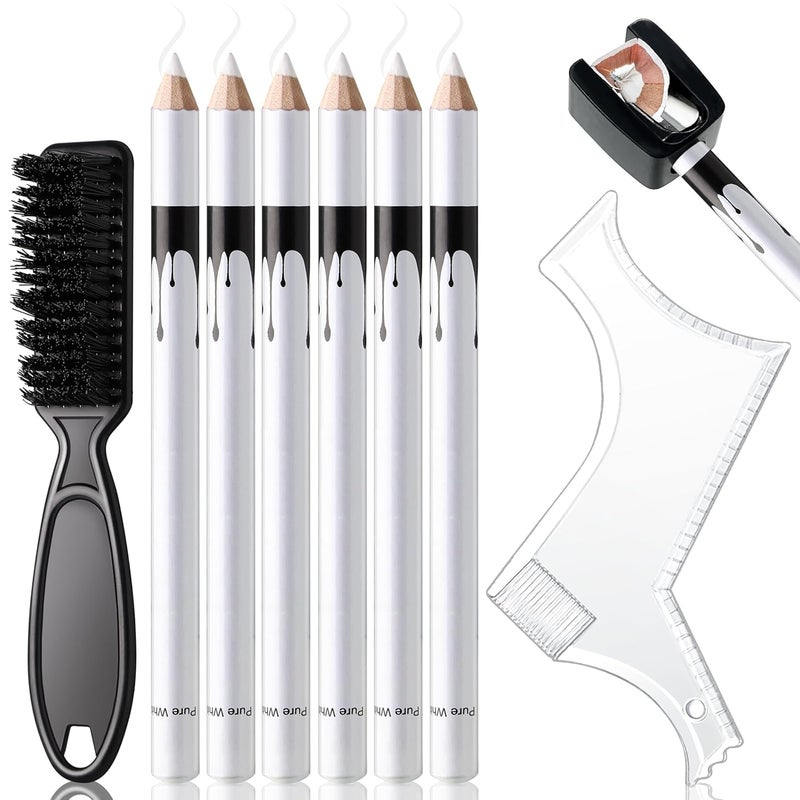 Noerrors White Barber Pencil for Lineup Magic Hairline Beard Guide Shaping Pencils Barber Chalk for Design Hairline Razor Trace Barber Pencils Set with Sharpener Ruler Brush for Men - Image 1